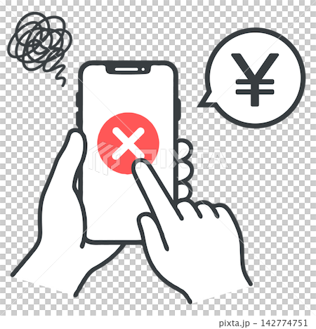 An illustration of a failed cashless payment attempt using a smartphone. An illustration of a failed cashless payment attempt using a smartphone. 142774751