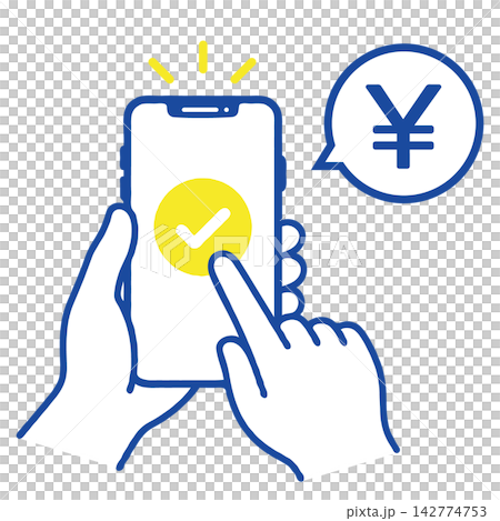 Illustration of a successful cashless payment using a smartphone. Illustration of a successful cashless payment using a smartphone. 142774753