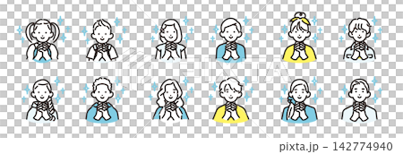 Simple illustration: A set of vector icons of boys and girls of various ages with sparkling eyes full of anticipation. Simple illustration: A set of vector icons of boys and girls of various ages with sparkling eyes full of anticipation. 142774940