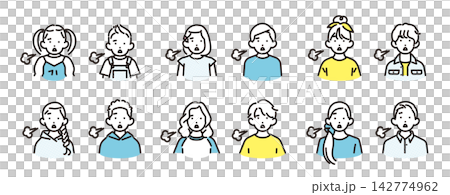 Simple illustration set of icons of boys and girls of various ages sighing (vector illustration) Simple illustration set of icons of boys and girls of various ages sighing (vector illustration) 142774962