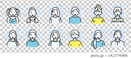 Simple illustration set of icons of shocked boys and girls of various ages (vector illustration) Simple illustration set of icons of shocked boys and girls of various ages (vector illustration) 142774966