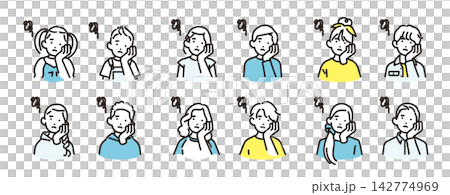 簡單插圖:一組不同年齡的男孩女孩的向量圖標,他們雙手摀著臉頰,看起來很煩惱。 簡單插圖:一組不同年齡的男孩女孩的向量圖標,他們雙手摀著臉頰,看起來很煩惱。 142774969
