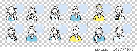 Simple illustrations: A set of icons of boys and girls of various ages thinking with thought bubbles floating above their heads. Simple illustrations: A set of icons of boys and girls of various ages thinking with thought bubbles floating above their heads. 142774979