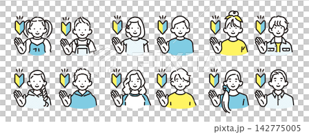 Simple Illustrations: A set of icons featuring smiling boys and girls of various ages guiding beginners. Simple Illustrations: A set of icons featuring smiling boys and girls of various ages guiding beginners. 142775005