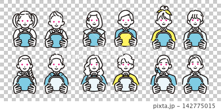 一組簡單的插圖圖標,描繪了不同年齡的男孩女孩拿著零錢包,眼睛呈心形,一臉喜悅。 一組簡單的插圖圖標,描繪了不同年齡的男孩女孩拿著零錢包,眼睛呈心形,一臉喜悅。 142775015