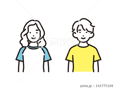 シンプル イラスト 笑顔の10〜11歳の男女の子供2人セット ベクターイラスト シンプル イラスト 笑顔の10〜11歳の男女の子供2人セット ベクターイラスト 142775109