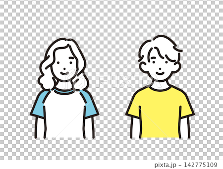シンプル イラスト 笑顔の10〜11歳の男女の子供2人セット ベクターイラスト シンプル イラスト 笑顔の10〜11歳の男女の子供2人セット ベクターイラスト 142775109