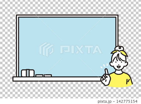 簡筆畫:一位小學生女孩指著黑板(向量圖) 簡筆畫:一位小學生女孩指著黑板(向量圖) 142775154