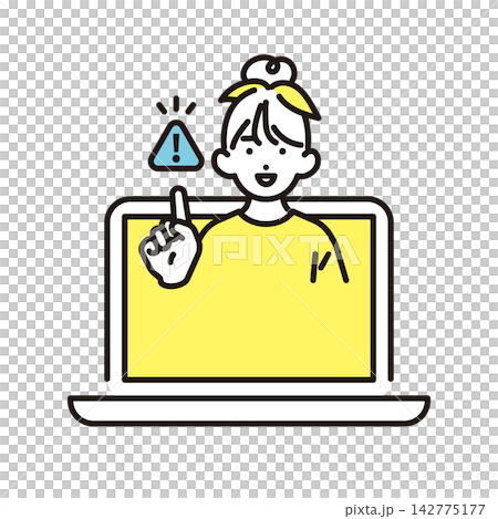 簡單插畫:一位小學生從筆記型電腦探出頭來,講解安全須知。 (向量圖) 簡單插畫:一位小學生從筆記型電腦探出頭來,講解安全須知。 (向量圖) 142775177