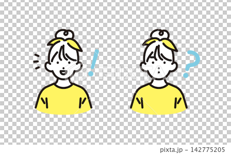 シンプル　イラスト　気づきと未解決の疑問を表す女の子2種類セット ベクターイラスト 142775205