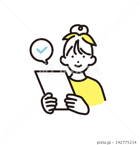 シンプル イラスト 書類の内容をチェックする小学生の女の子 ベクターイラスト シンプル イラスト 書類の内容をチェックする小学生の女の子 ベクターイラスト 142775214