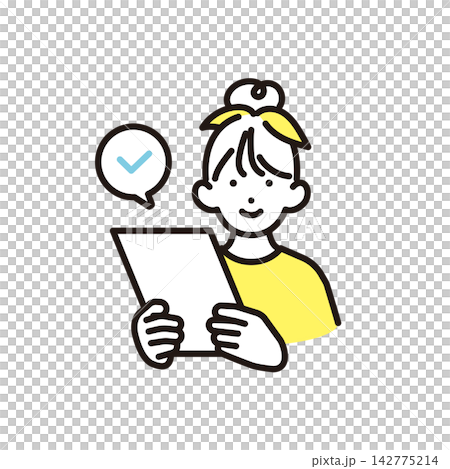 シンプル イラスト 書類の内容をチェックする小学生の女の子 ベクターイラスト シンプル イラスト 書類の内容をチェックする小学生の女の子 ベクターイラスト 142775214
