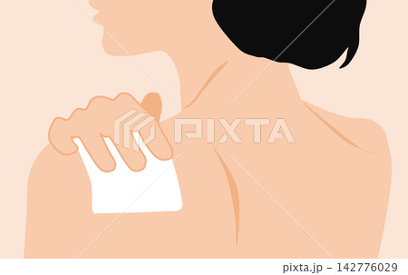 肩にシップを貼る女性のイラスト 142776029