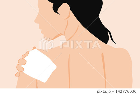 肩にシップを貼る女性のイラスト 肩にシップを貼る女性のイラスト 142776030