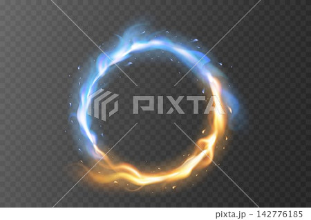 Elemental forces of hot fire and cold ice forming a dynamic ring on transparent background Elemental forces of hot fire and cold ice forming a dynamic ring on transparent background 142776185