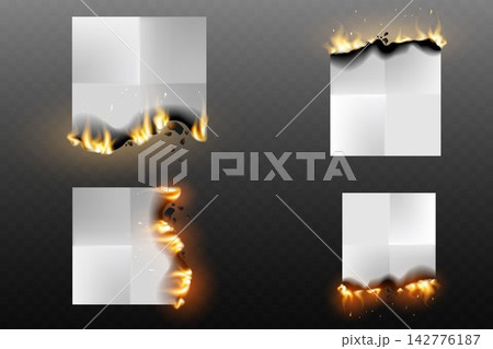 Paper sheets burning on transparent background, symbolizing termination, expiration, and error Paper sheets burning on transparent background, symbolizing termination, expiration, and error 142776187