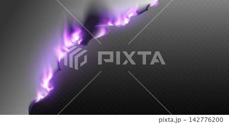 Purple flame burning with a glowing effect on a transparent background 142776200