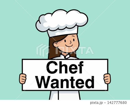 Female Chef Holding Chef Wanted Sign Restaurant Hiring 142777680