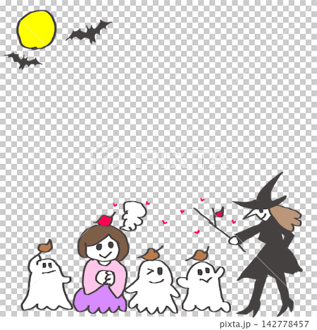 A magical illustration of a witch transforming a ghost into a girl. A magical illustration of a witch transforming a ghost into a girl. 142778457