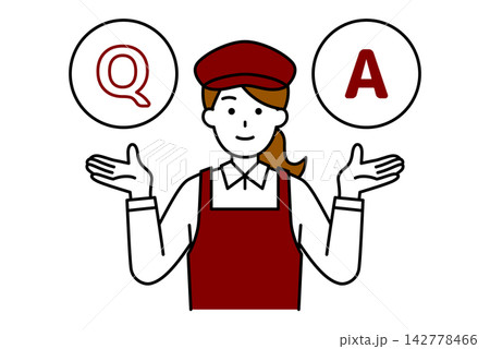 よくある質問に回答するカフェの女性店員 142778466