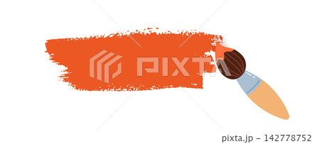 Orange paint stroke with a brush. 142778752
