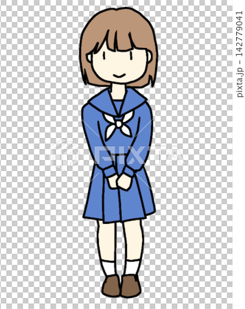 一名身穿水手服的女學生站著。 142779041