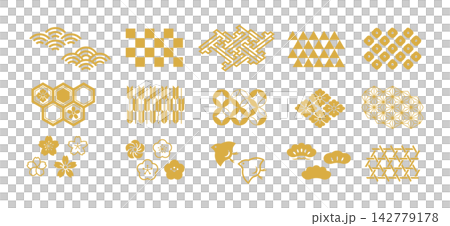 A set of simple Japanese patterns; auspicious Japanese motifs; traditional Japanese patterns; good fortune A set of simple Japanese patterns; auspicious Japanese motifs; traditional Japanese patterns; good fortune 142779178