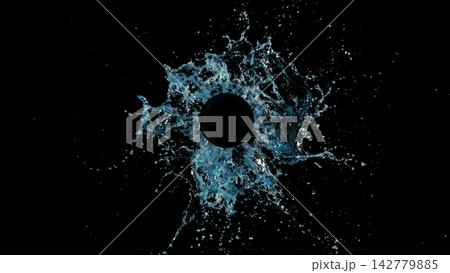 Freeze Motion of Splashing Water on Black Circle Shape Isolated on Black Background Freeze Motion of Splashing Water on Black Circle Shape Isolated on Black Background 142779885