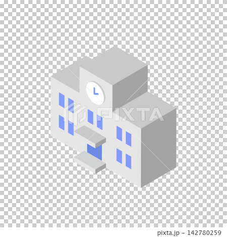 學校建築和時鐘的等距圖示（向量圖） 142780259