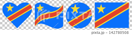 Democratic Republic of the Congo flags set. Waving flag, round flag, heart shape, rectangular flag. Democratic Republic of the Congo flags set. Waving flag, round flag, heart shape, rectangular flag. 142780508