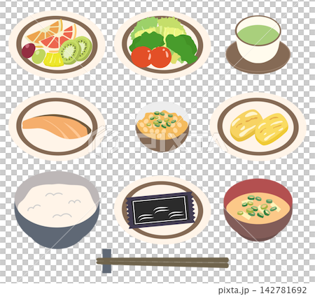 Vector illustration of a Japanese-style breakfast set Vector illustration of a Japanese-style breakfast set 142781692