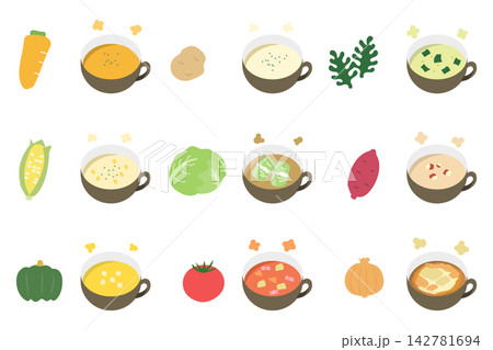 食材とスープのベクターイラストセット 食材とスープのベクターイラストセット 142781694