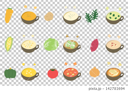 食材とスープのベクターイラストセット 食材とスープのベクターイラストセット 142781694