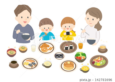 食事をする4人家族のイラスト 食事をする4人家族のイラスト 142781696