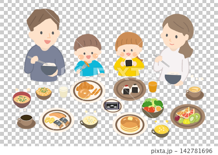 食事をする4人家族のイラスト 食事をする4人家族のイラスト 142781696