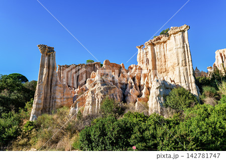 The Organs of Ille sur Tet, or fairy chimneys, in the Pyrenees Orientales, in Catalonia, in Occitanie, France The Organs of Ille sur Tet, or fairy chimneys, in the Pyrenees Orientales, in Catalonia, in Occitanie, France 142781747