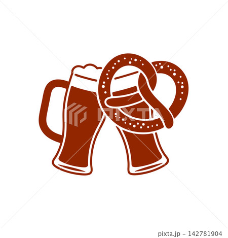 German Oktoberfest beer glasses pretzel logo icon German Oktoberfest beer glasses pretzel logo icon 142781904