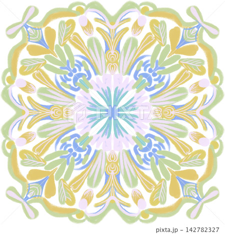 Pastel Floral Mandala With Yellow Green and Blue Details Pastel Floral Mandala With Yellow Green and Blue Details 142782327