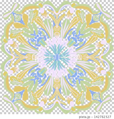 Pastel Floral Mandala With Yellow Green and Blue Details 142782327
