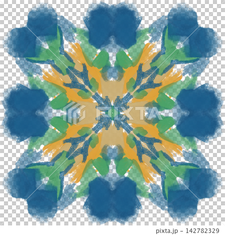 Blue Green Floral Mandala With Golden Brush Details Blue Green Floral Mandala With Golden Brush Details 142782329