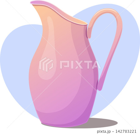 Stylized pink pitcher with a curved handle and pouring spout, shown 142783221