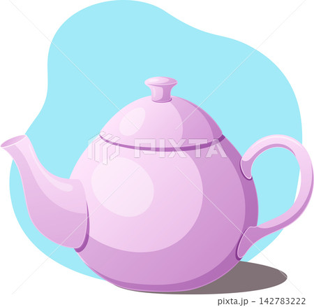 Stylized pink teapot with curved spout, loop handle, lid, glossy Stylized pink teapot with curved spout, loop handle, lid, glossy 142783222