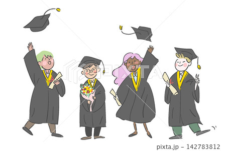 Graduation Illustration of Four Multinational Men and Women in Graduation Clothes 142783812