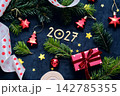 New Year 2027 background. Number of the coming year in Christmas decoration. 142785355