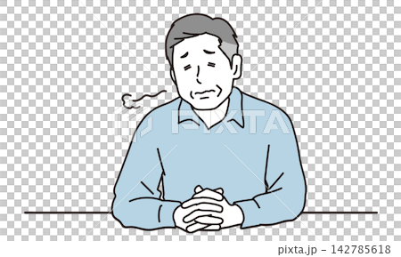 ため息をついて落ち込むシニア男性 ため息をついて落ち込むシニア男性 142785618