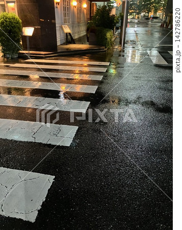 雨に濡れた歩道 雨に濡れた歩道 142786220