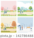 春夏秋冬の公園を散歩するシニアのイラスト 142786488