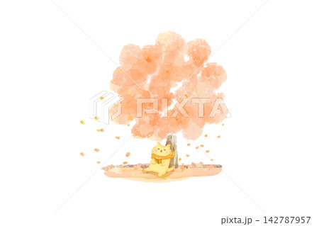 秋の紅葉と本を読むむかわいい猫の水彩イラスト素材 秋の紅葉と本を読むむかわいい猫の水彩イラスト素材 142787957