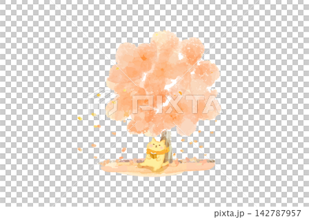 秋の紅葉と本を読むむかわいい猫の水彩イラスト素材 秋の紅葉と本を読むむかわいい猫の水彩イラスト素材 142787957
