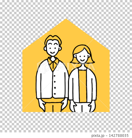住宅のシルエットと夫婦のアイコン 142788035
